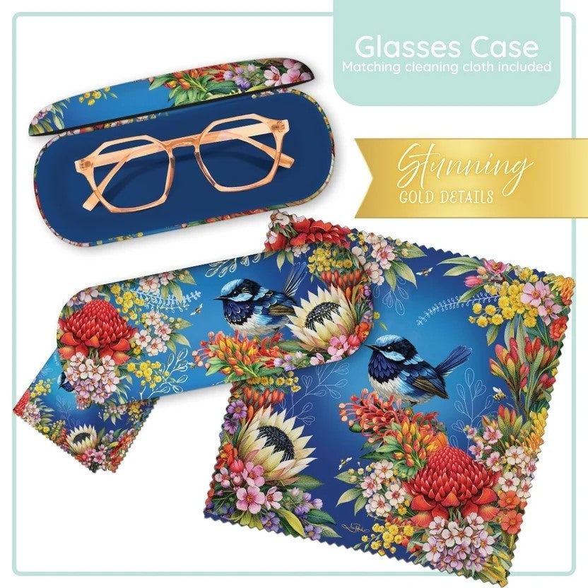 GLASSES CASE - FLORAL BLUE WREN