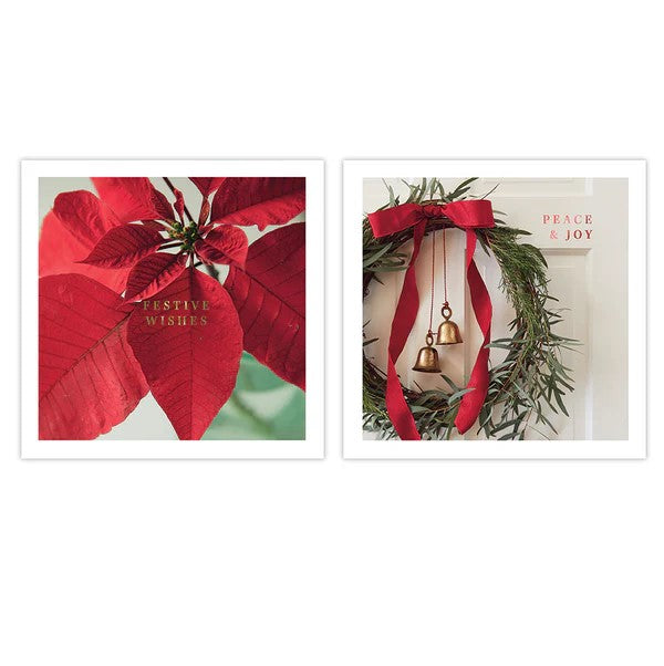 CHRISTMAS BOXED CARDS WREATH POINSETTIA