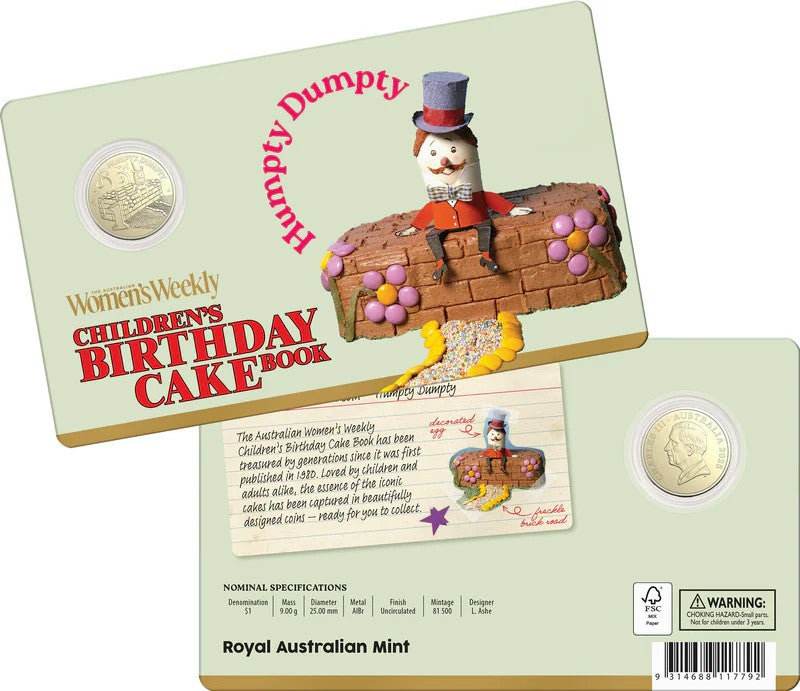 AWW Birthday Cake Humpty Dumpty 2025 $1 Uncirculated Coin in Card