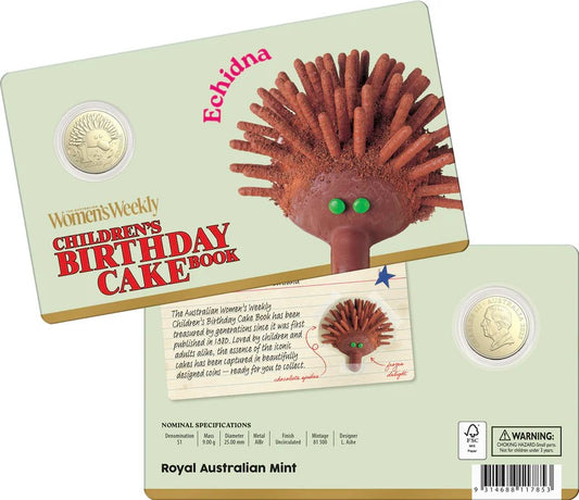 AWW Birthday Cake Echidna 2025 $1 Uncirculated Coin in Card