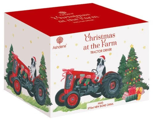 mug christmas at the farm tractor driving
