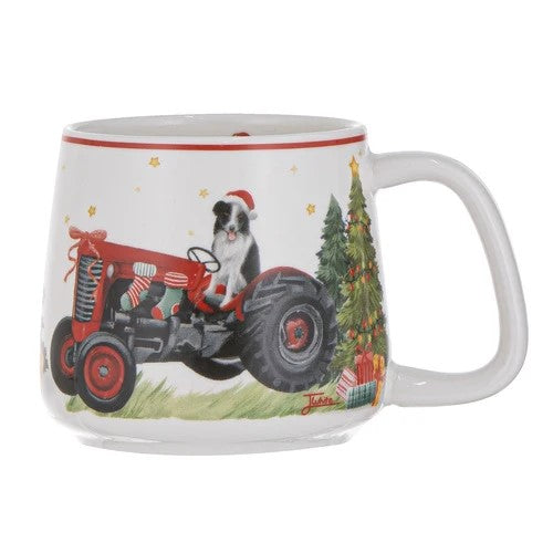 mug christmas at the farm tractor driving