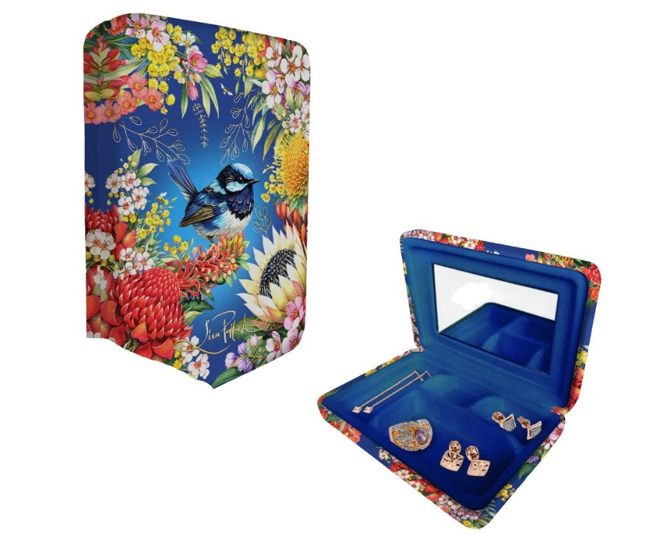 SMALL JEWELLERY CASE - FLORAL BLUE WRENS