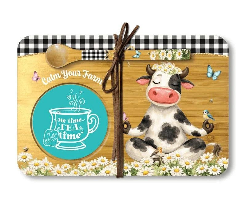 Bamboo Tea Time Tray with Spoon 21x14cm Calm your Farm