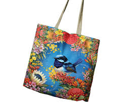 REUSABLE SHOPPING BAG - FLORAL BLUE WREN
